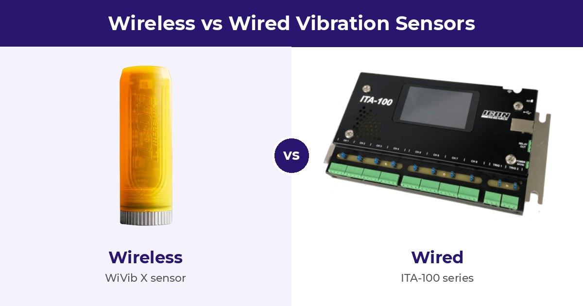 WiVib X wireless vibration sensor next to an ITA-100 wired vibration data acquisition unit